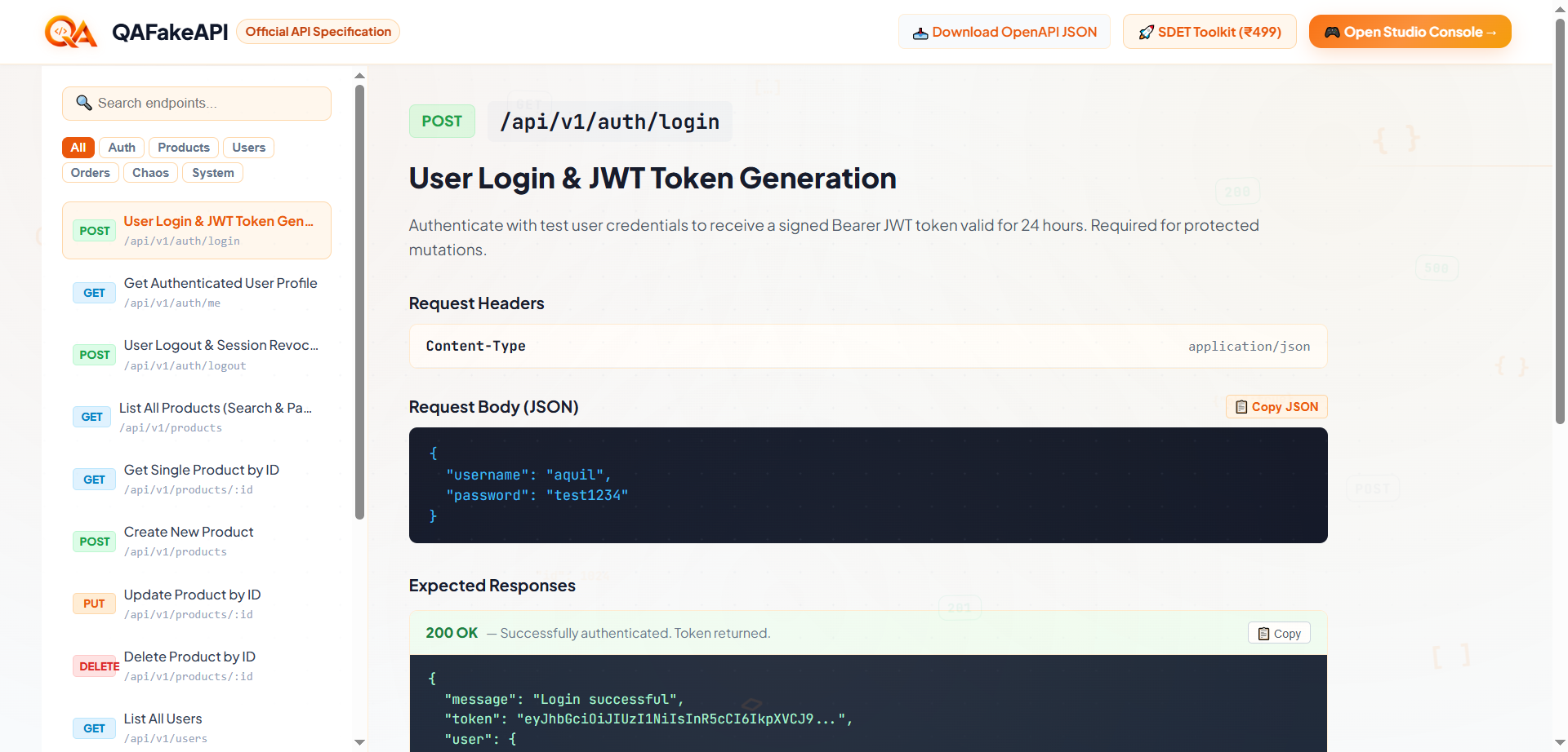 QAFakeAPI Endpoints and API Reference