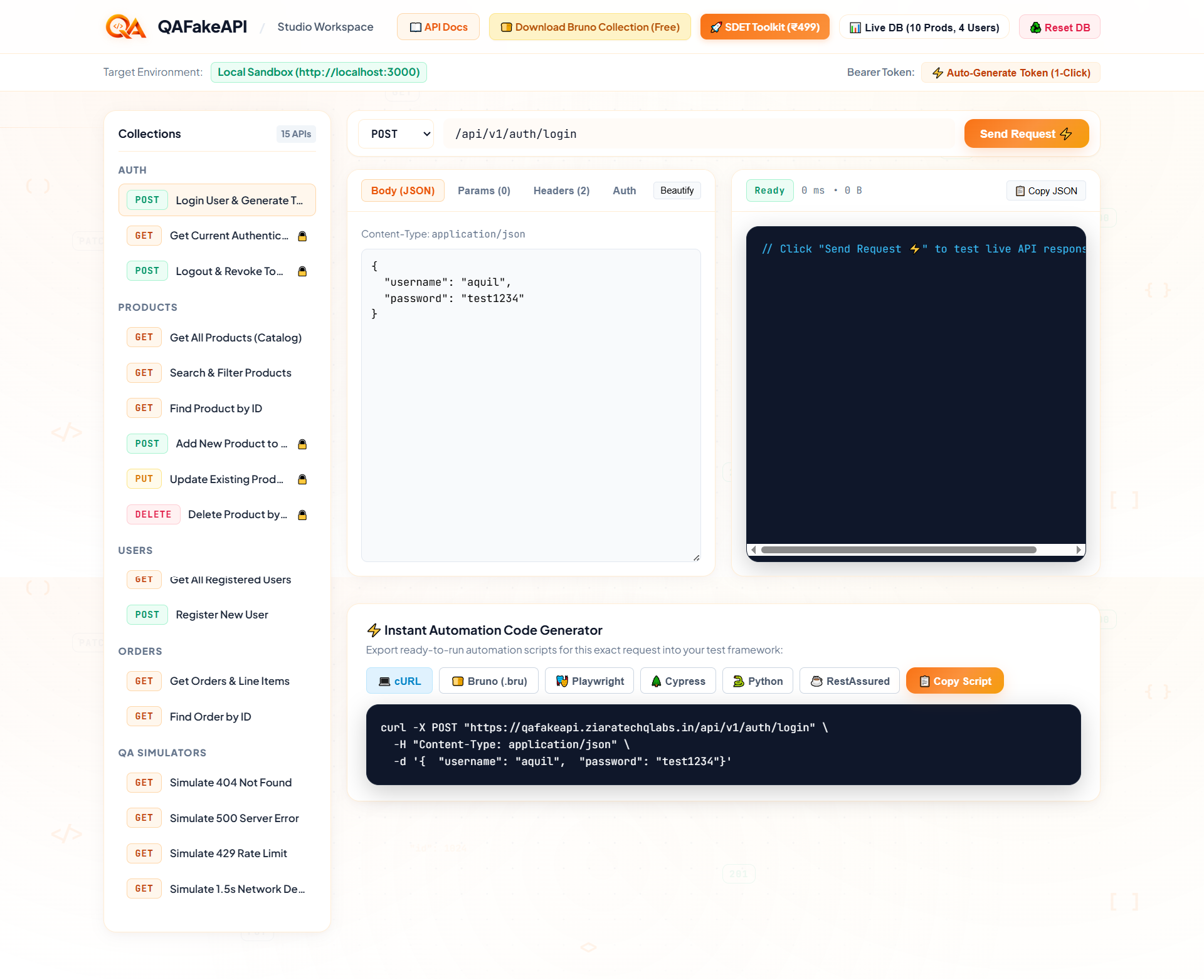 QAFakeAPI Studio Playground
